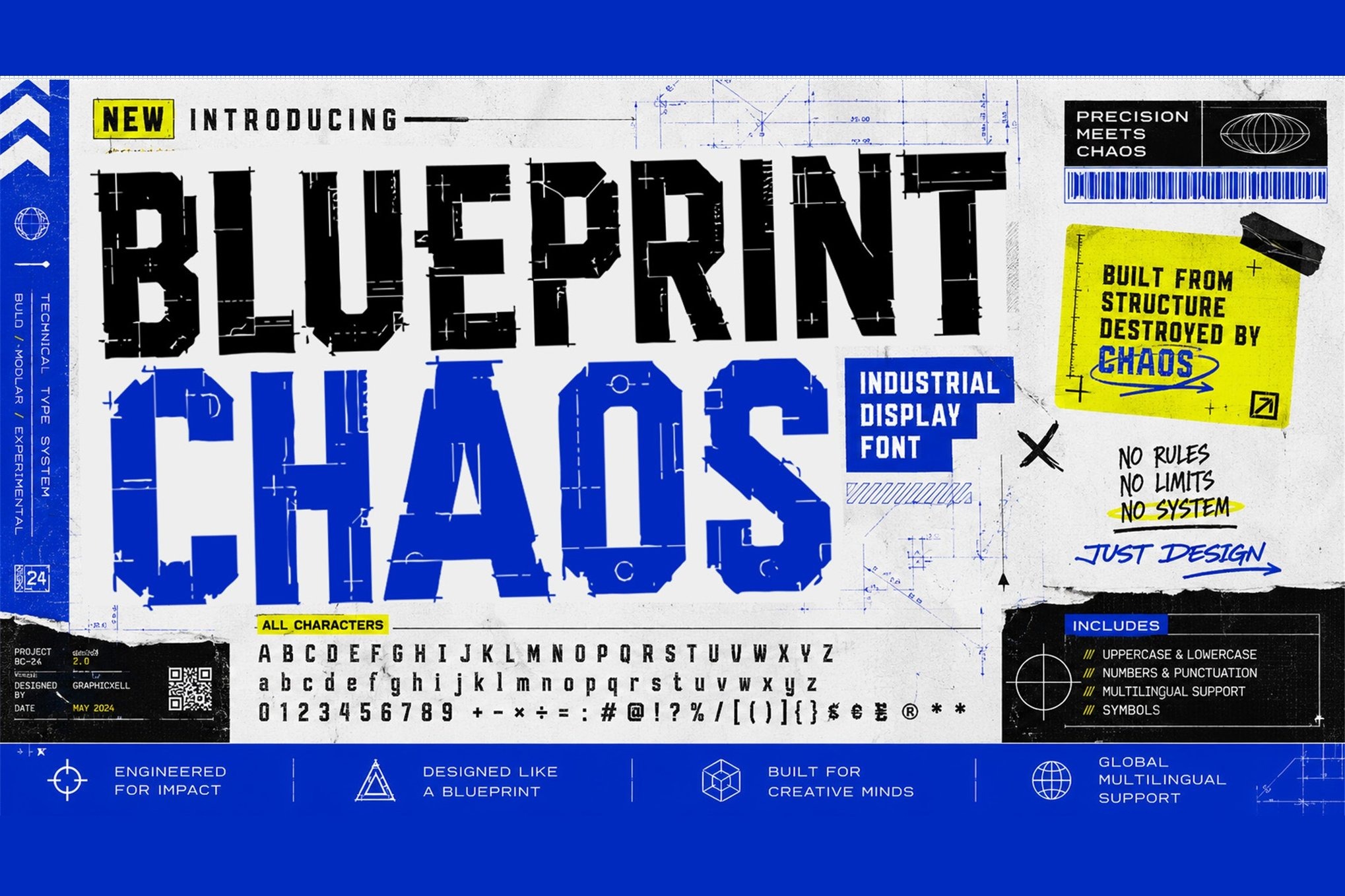 潮流做旧工业品牌海报包装机械logo设计装饰英文字体安装包 Blueprint Chaos特色图 潮流做旧工业品牌海报包装机械logo设计装饰英文字体安装包 Blueprint Chaos