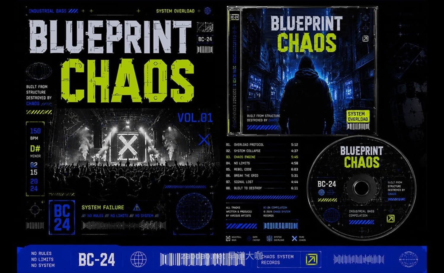 潮流做旧工业品牌海报包装机械logo设计装饰英文字体安装包 Blueprint Chaos插图2 潮流做旧工业品牌海报包装机械logo设计装饰英文字体安装包 Blueprint Chaos插图2