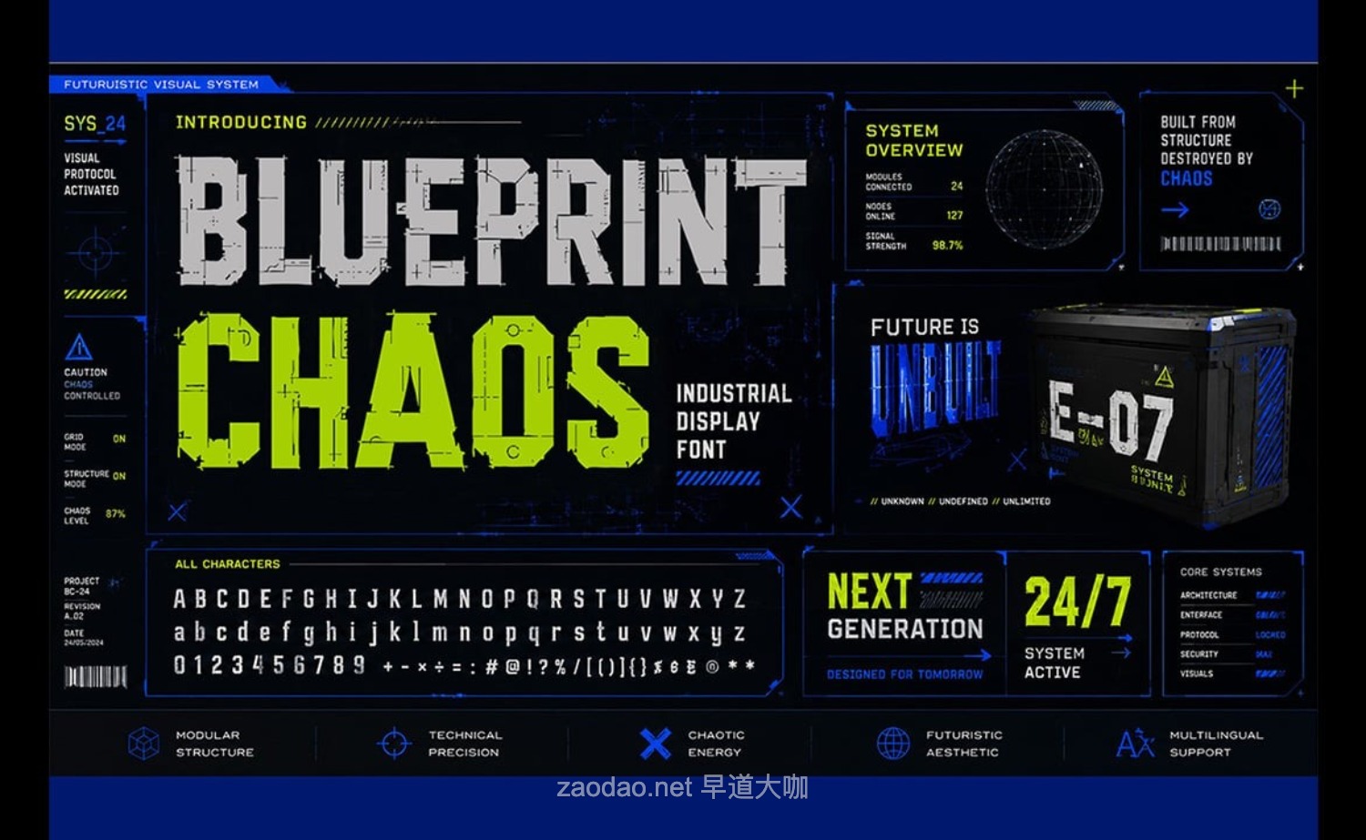 潮流做旧工业品牌海报包装机械logo设计装饰英文字体安装包 Blueprint Chaos插图5 潮流做旧工业品牌海报包装机械logo设计装饰英文字体安装包 Blueprint Chaos插图5