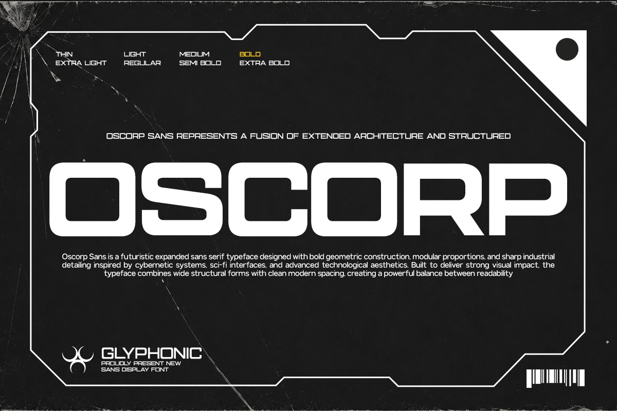 未来科幻品牌游戏用户界面设计无衬线英文字体安装包 Oscorp – Modern Extended Sans特色图 未来科幻品牌游戏用户界面设计无衬线英文字体安装包 Oscorp – Modern Extended Sans