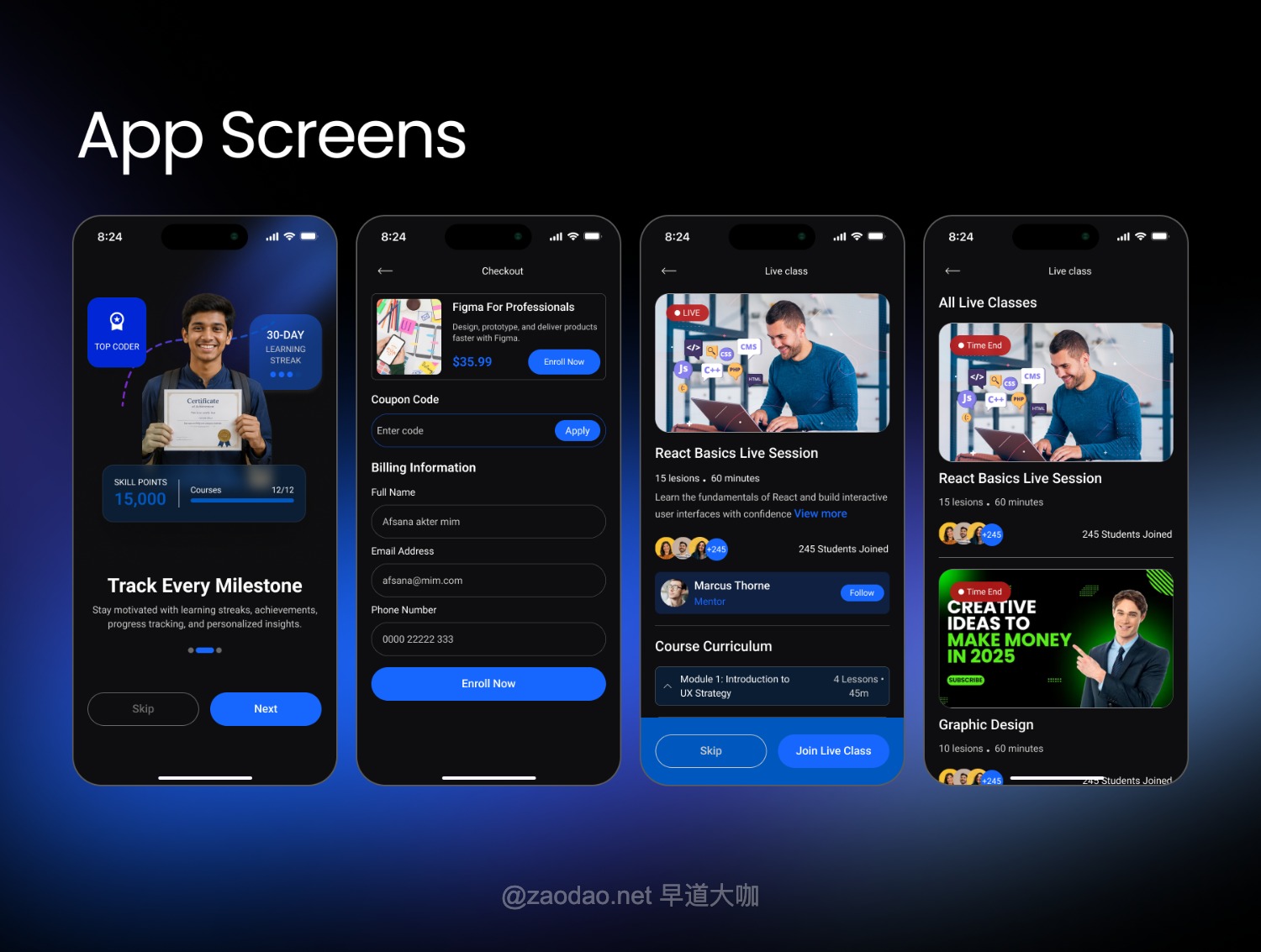 60+屏在线学习教育课程app应用程序ui界面设计figma模板套件插图2 60+屏在线学习教育课程app应用程序ui界面设计figma模板套件插图2