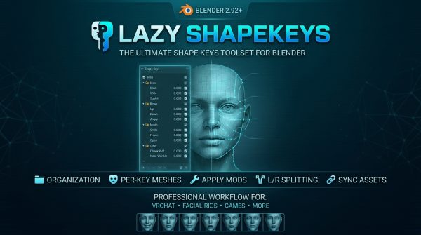 Blender专业形状键管理文件夹插件 Lazy Shapekeys v1.9.0 for Blender特色图 Blender专业形状键管理文件夹插件 Lazy Shapekeys v1.9.0 for Blender