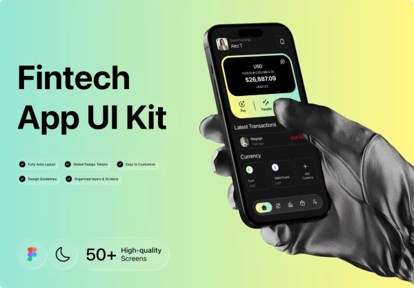 50+屏暗色数字银行财务管理理财app应用ui界面设计figma模板套件 Fintech Banking App UI Kit