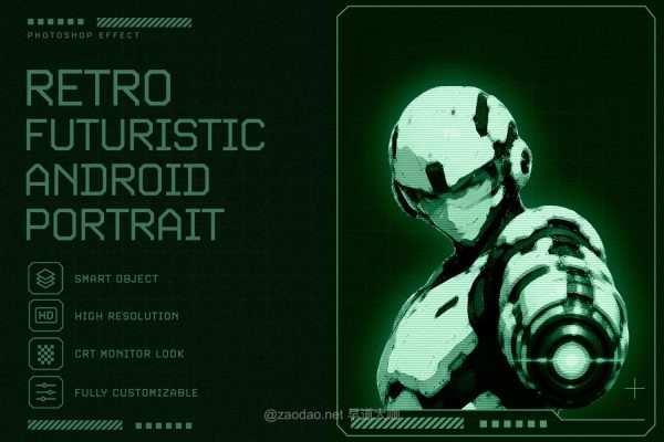 复古赛博朋克风未来感照片修图效果ps特效滤镜样机模板 Retro Futuristic Android Photo Effect特色图 复古赛博朋克风未来感照片修图效果ps特效滤镜样机模板 Retro Futuristic Android Photo Effect