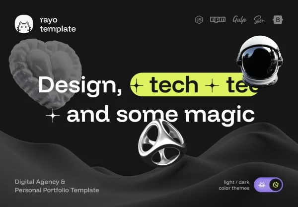 9屏创意3D建模工业产品设计师个人作品集网站UI界面设计Html模板 Rayo – Digital Agency & Personal Portfolio HTML Template