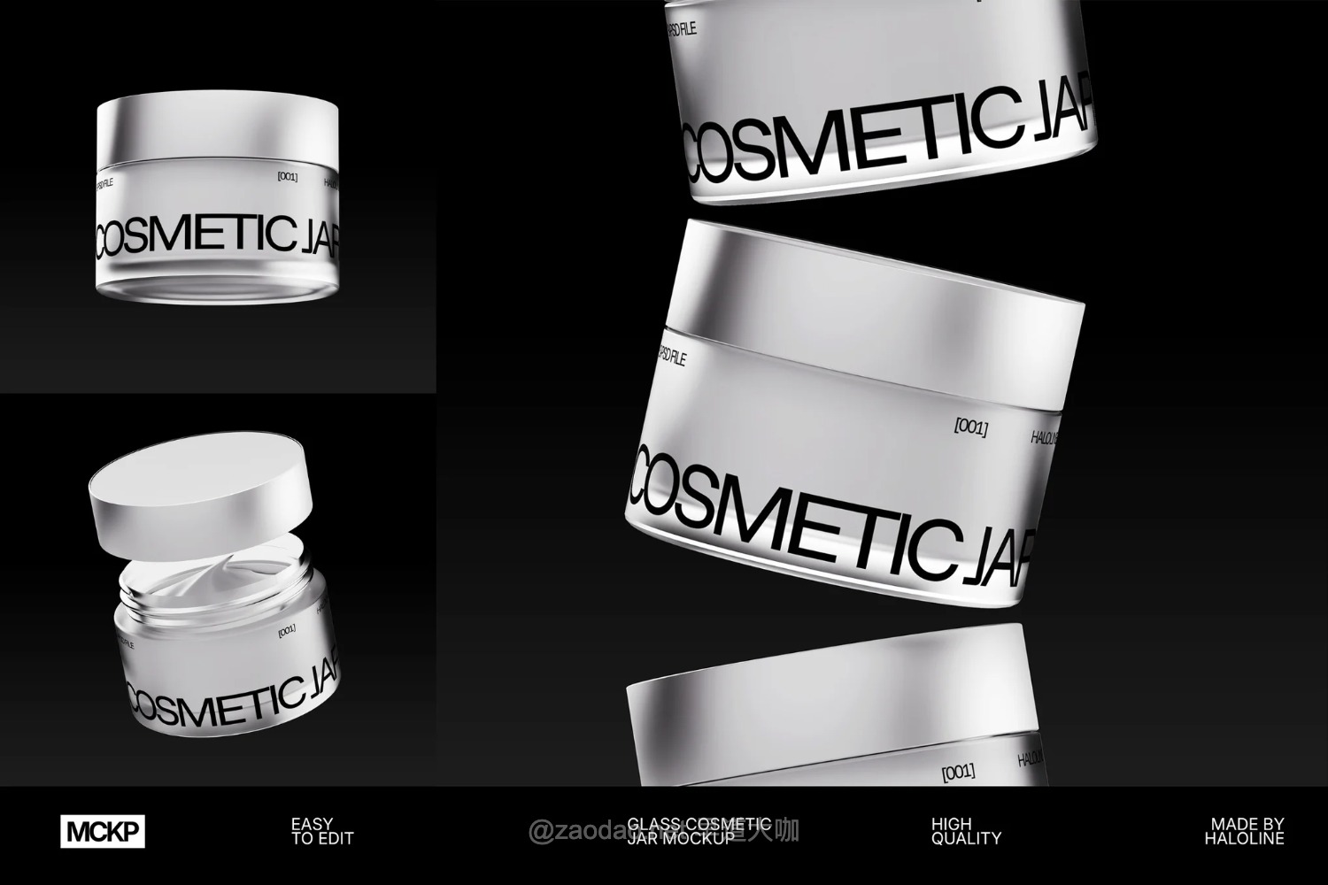 3款玻璃化妆品护肤品面霜包装罐设计ps展示效果图样机模板 Glass Cosmetic Cream Jar Mockup 001特色图 3款玻璃化妆品护肤品面霜包装罐设计ps展示效果图样机模板 Glass Cosmetic Cream Jar Mockup 001