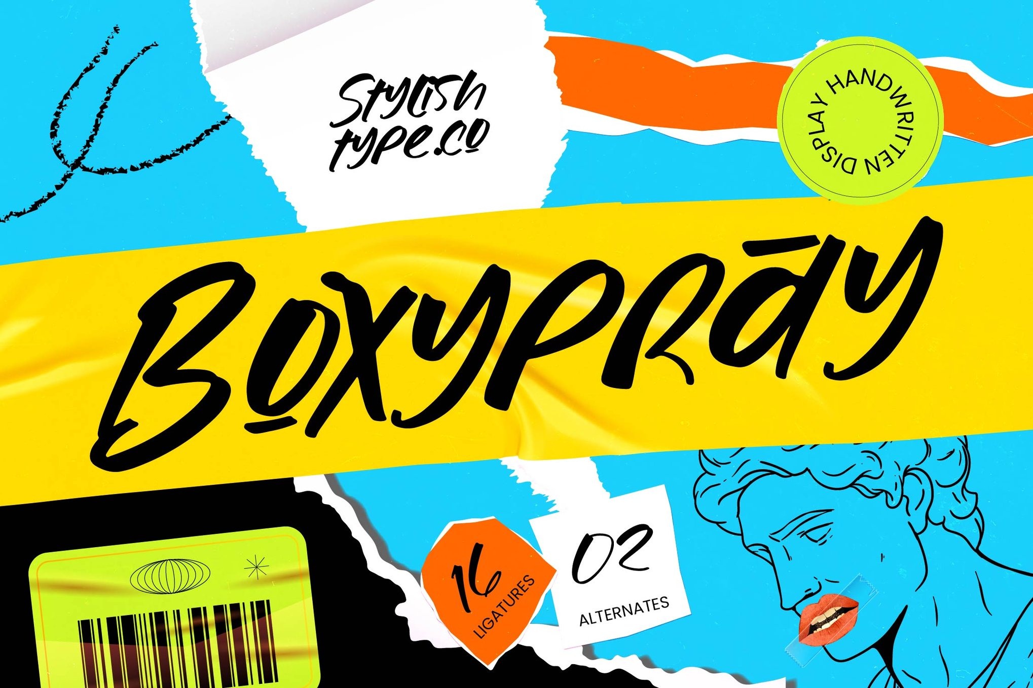 潮流前卫街头品牌海报包装设计手写英文字体安装包 Boxypray – Display Handwritten Font特色图 潮流前卫街头品牌海报包装设计手写英文字体安装包 Boxypray – Display Handwritten Font