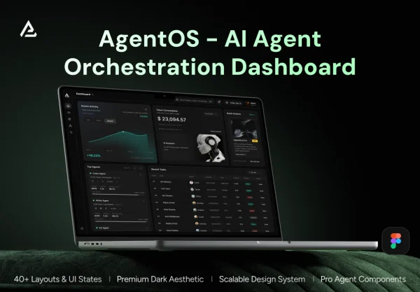 40页暗黑AI人工智能体SaaS服务平台仪表盘UI界面设计Figma模板 AgentOS – AI Agent Orchestration Dashboard