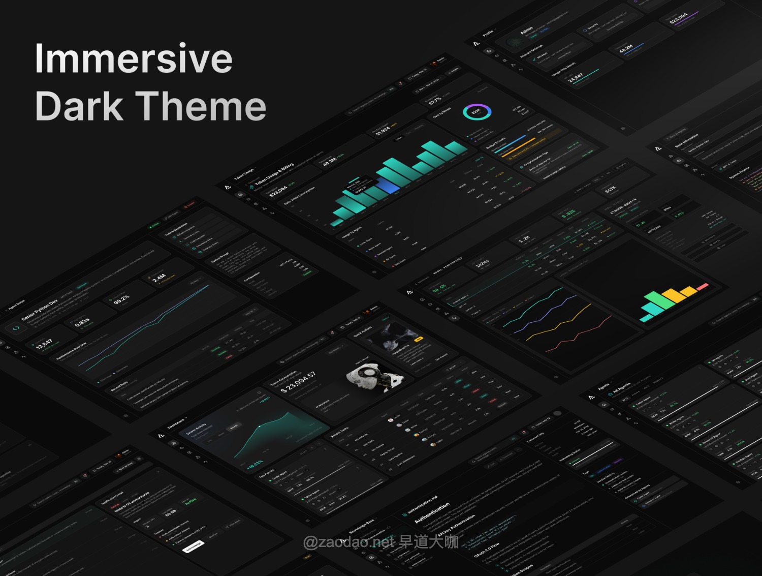 40页暗黑AI人工智能体SaaS服务平台仪表盘UI界面设计Figma模板 AgentOS – AI Agent Orchestration Dashboard插图5 40页暗黑AI人工智能体SaaS服务平台仪表盘UI界面设计Figma模板 AgentOS – AI Agent Orchestration Dashboard插图5