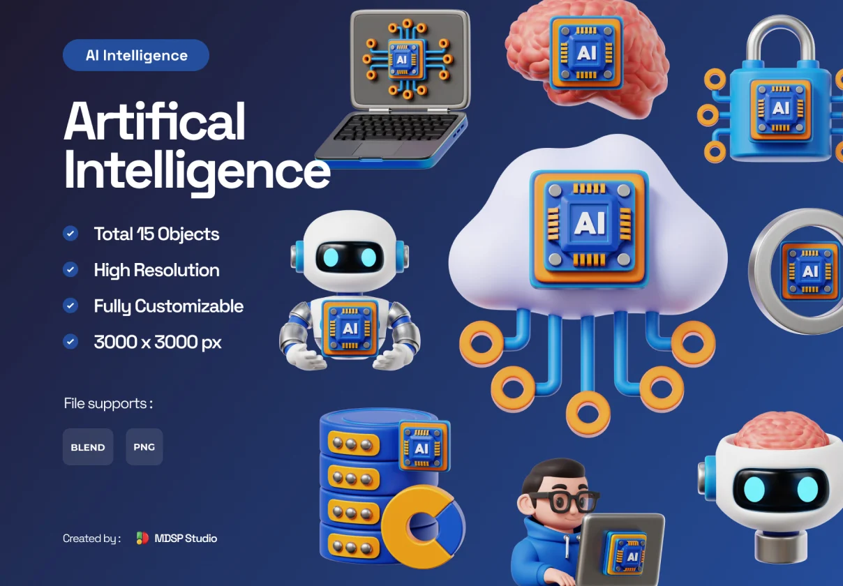 15款AI人工智能GPU芯片3D立体图标Icons设计Png/Blender格式素材 Artifical Intelligence 3D Icon插图 15款AI人工智能GPU芯片3D立体图标Icons设计Png/Blender格式素材 Artifical Intelligence 3D Icon插图