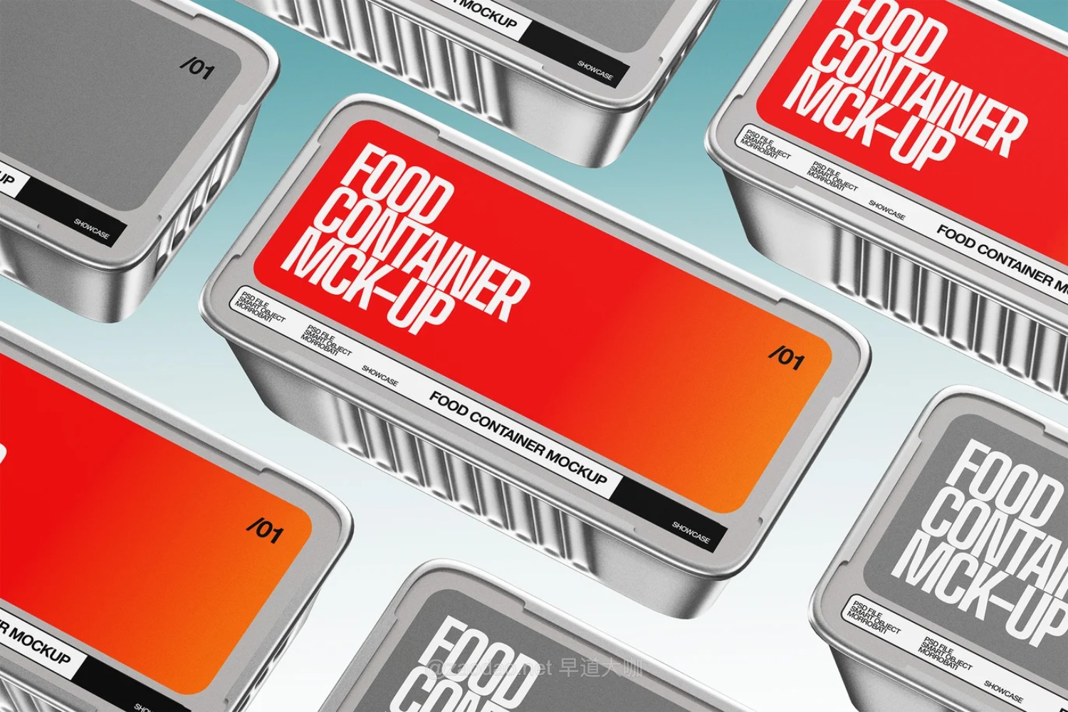 4款金属铝制锡纸食品容器包装盒设计ps展示效果图样机mockup模板 Aluminum Food Container Mockup插图1 4款金属铝制锡纸食品容器包装盒设计ps展示效果图样机mockup模板 Aluminum Food Container Mockup插图1