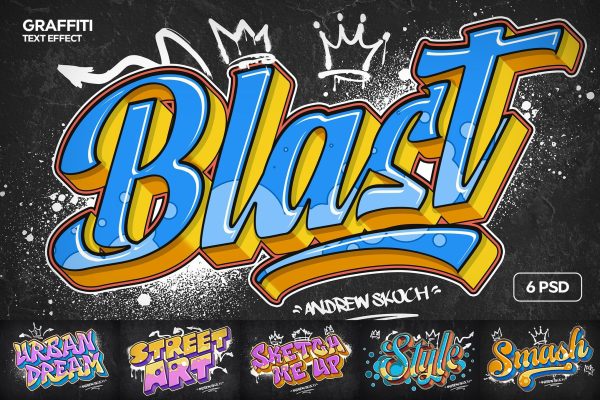 时尚街头涂鸦渐变音乐海报专辑封面3D字体特效ps样机 Graffiti Text Effects