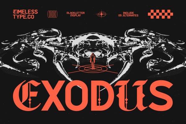 现代哥特式品牌海报徽标设计装饰英文字体安装包 Exodus – Blackletter Display Font