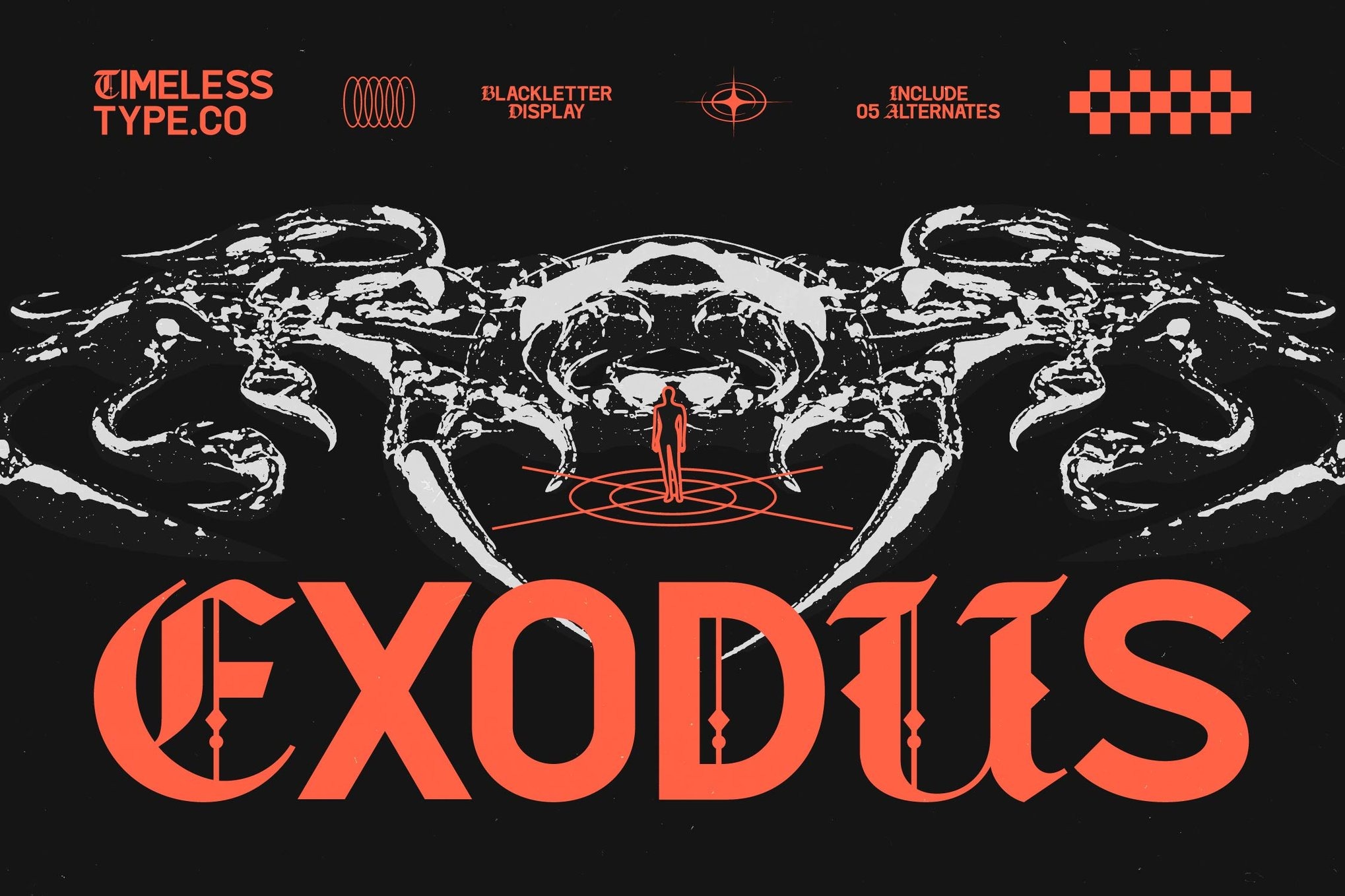 现代哥特式品牌海报徽标设计装饰英文字体安装包 Exodus – Blackletter Display Font特色图 现代哥特式品牌海报徽标设计装饰英文字体安装包 Exodus – Blackletter Display Font