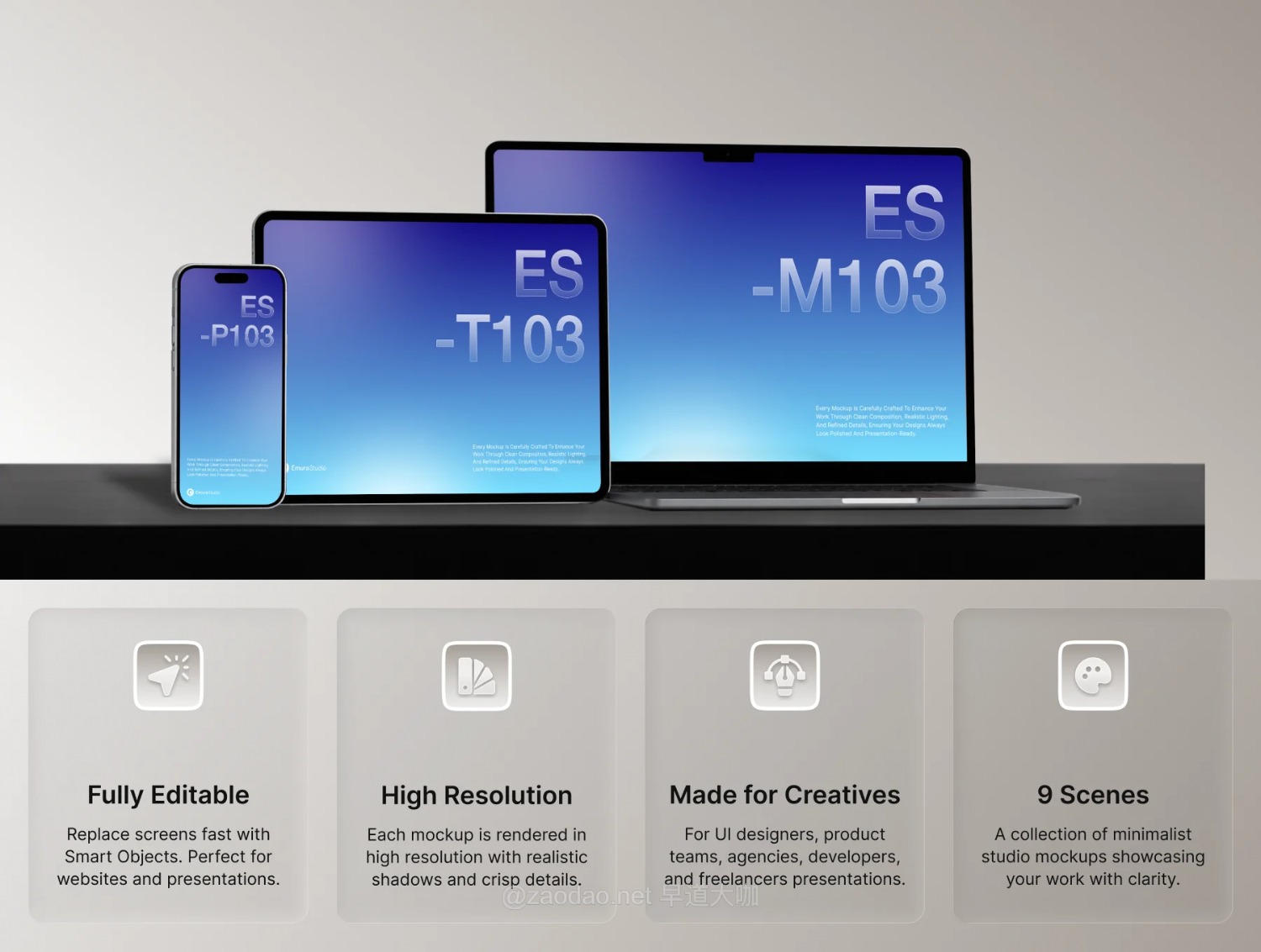 9款UI作品集设计苹果iPhone手机iPad平板Macbook笔记本电脑PS贴图样机 Apple Device Mockup Kit插图1 9款UI作品集设计苹果iPhone手机iPad平板Macbook笔记本电脑PS贴图样机 Apple Device Mockup Kit插图1