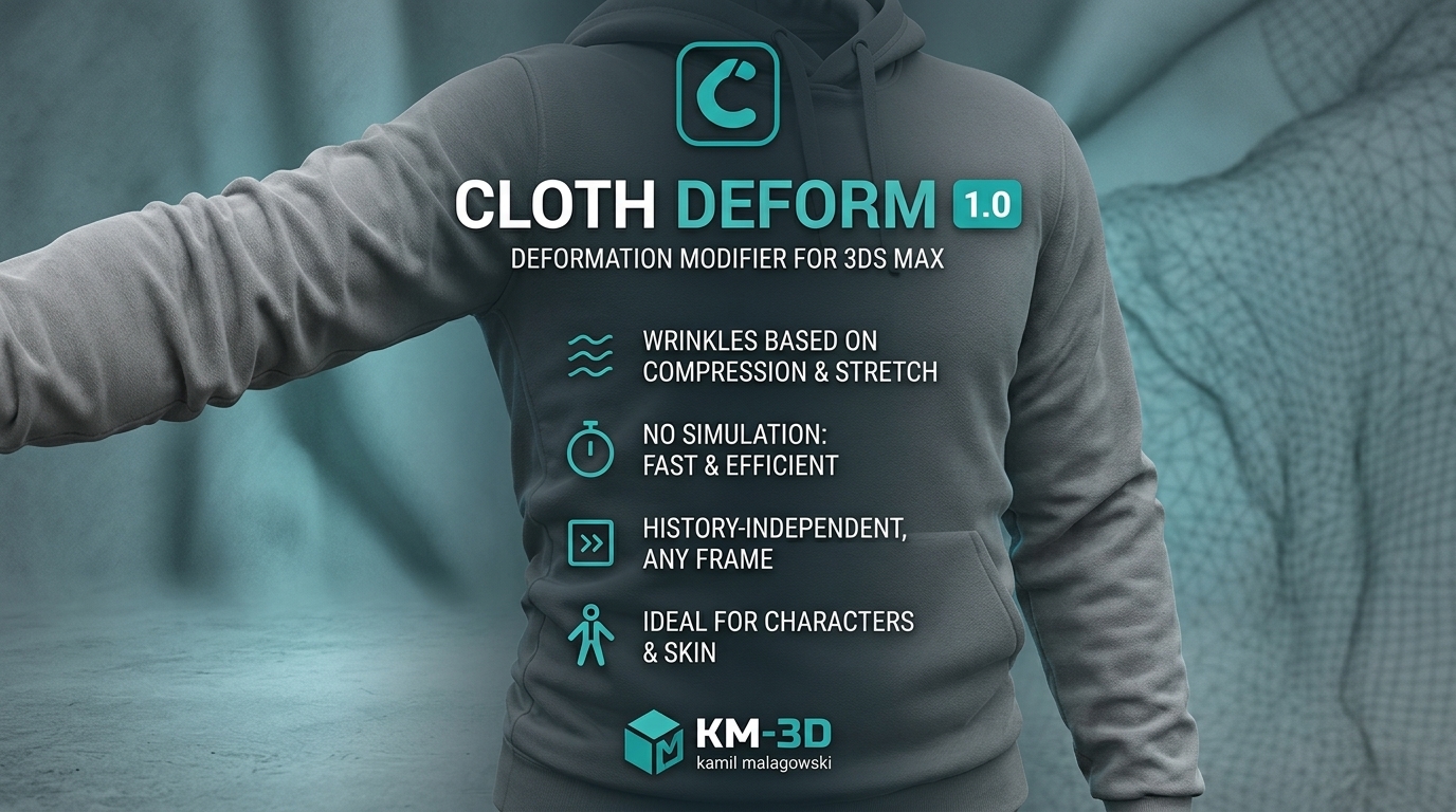 3DS MAX插件 布料褶皱变形修改器工具 KM-3D Cloth Deform 1.0 for 3ds Max插图 3DS MAX插件 布料褶皱变形修改器工具 KM-3D Cloth Deform 1.0 for 3ds Max插图