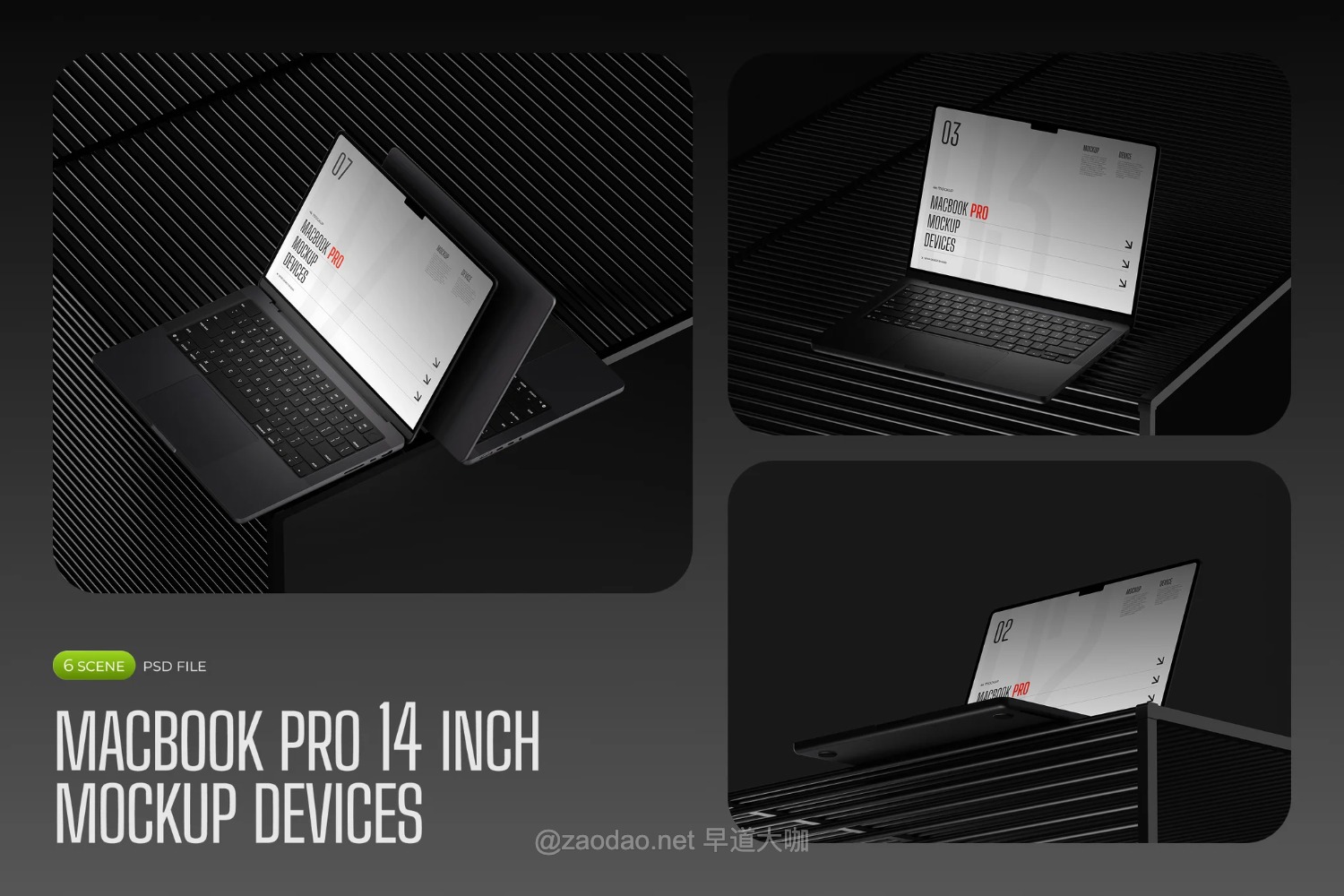 6款工业风网站UI界面设计作品集展示PS贴图效果图苹果14寸MacBook Pro电脑样机模板 Macbook Pro 14 Inch Mockup 3D特色图 6款工业风网站UI界面设计作品集展示PS贴图效果图苹果14寸MacBook Pro电脑样机模板 Macbook Pro 14 Inch Mockup 3D