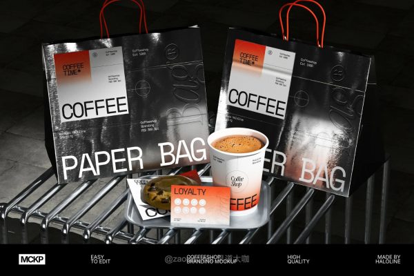 工业风INS风网红咖啡店品牌形象包装VI应用设计作品集ps展示效果图样机 Coffee Shop Branding Mockup 003