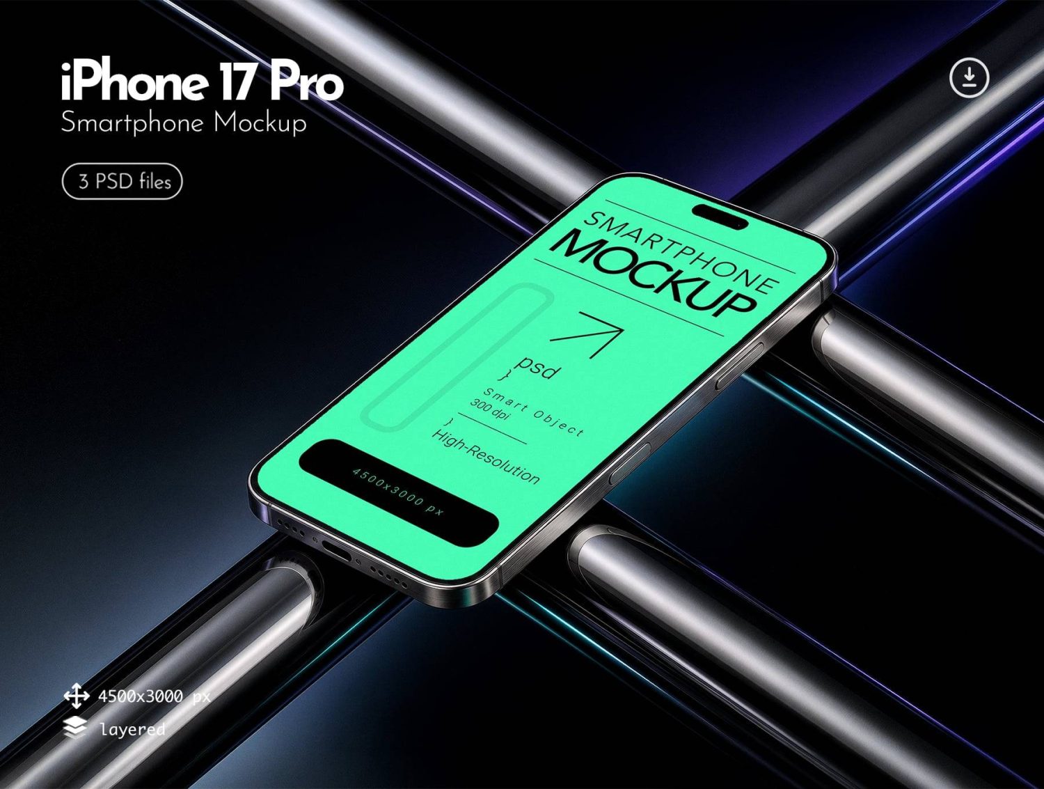 3款工业风APP UI界面作品集设计苹果iPhone 17 Pro手机贴图psd样机模板 iPhone 17 Pro Mockup – 3 Premium PSD Scenes特色图 3款工业风APP UI界面作品集设计苹果iPhone 17 Pro手机贴图psd样机模板 iPhone 17 Pro Mockup – 3 Premium PSD Scenes