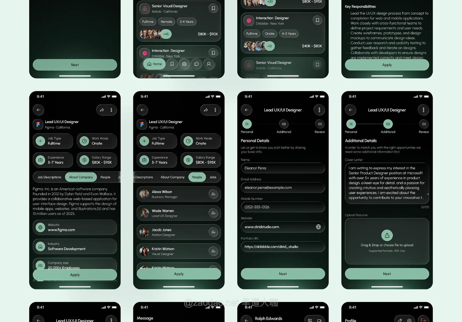 30+屏暗黑系求职找工作应聘app应用程序ui界面设计figma模板套件 aruok – Job Finder App UI Kit插图5 30+屏暗黑系求职找工作应聘app应用程序ui界面设计figma模板套件 aruok – Job Finder App UI Kit插图5