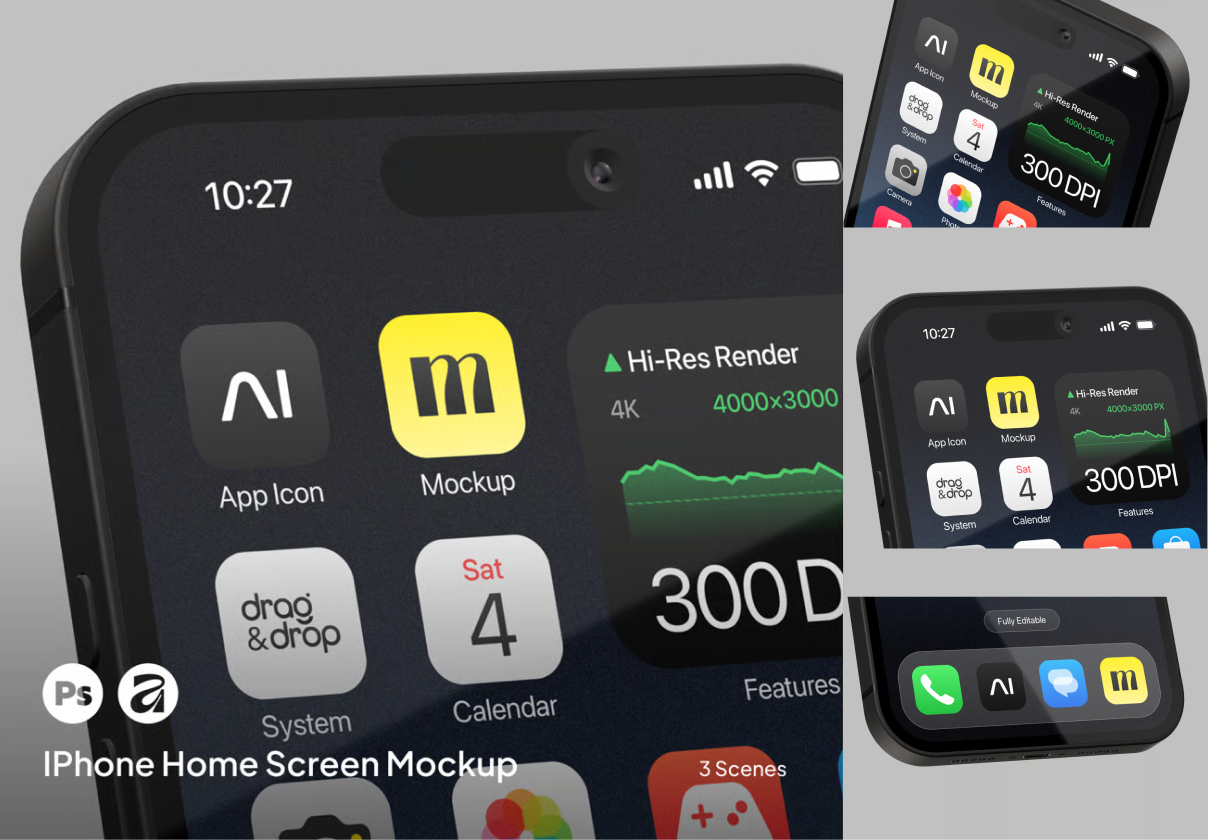 3款悬浮app应用ui界面设计iPhone 17 Pro手机展示贴图psd样机模板素材 iPhone 17 Pro — Editorial Mockup Scene (PSD)特色图 3款悬浮app应用ui界面设计iPhone 17 Pro手机展示贴图psd样机模板素材 iPhone 17 Pro — Editorial Mockup Scene (PSD)