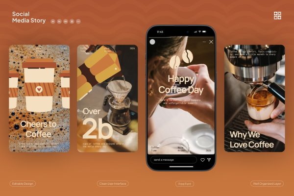 现代时尚品牌营销推广公众号推文电商海报设计ps/ai模版 Coffee First – Instagram Story