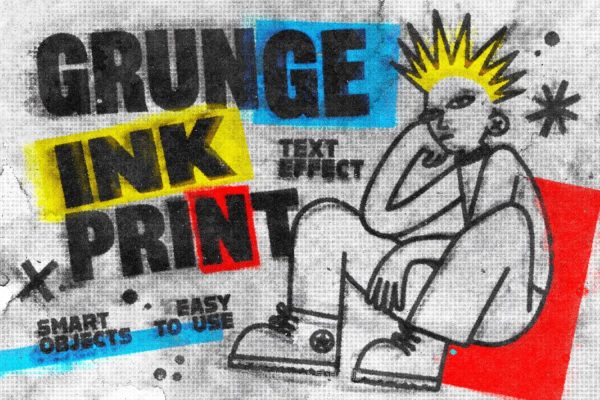 做旧粗糙颗粒感墨水打印半色调图像处理效果ps特效样机模板 Grunge Ink Print Text Effect特色图 做旧粗糙颗粒感墨水打印半色调图像处理效果ps特效样机模板 Grunge Ink Print Text Effect