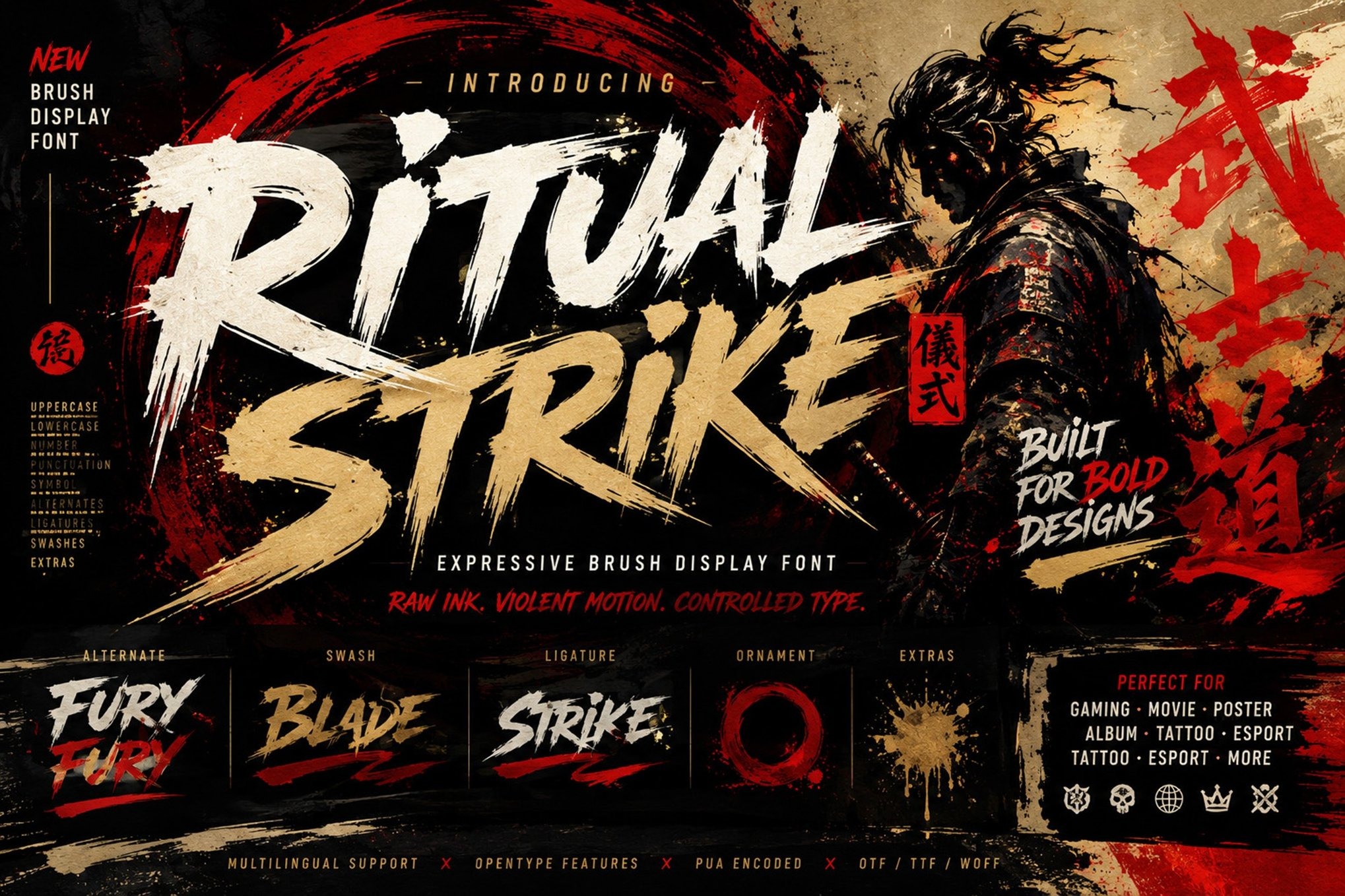 时尚黑暗恐怖涂鸦海报游戏电影品牌设计手写英文字体安装包 Ritual Strike特色图 时尚黑暗恐怖涂鸦海报游戏电影品牌设计手写英文字体安装包 Ritual Strike