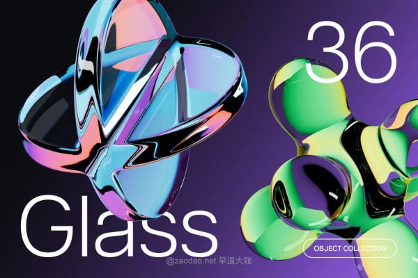 12款未来科幻3D立体多彩玻璃质感抽象几何图形png免抠图设计素材 Prismatic Glass — 36 Abstract 3D PNG Elements
