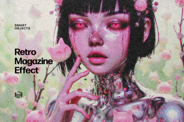 复古老式彩色杂志网点颗粒印刷照片效果ps特效滤镜样机 Retro Magazine Effect