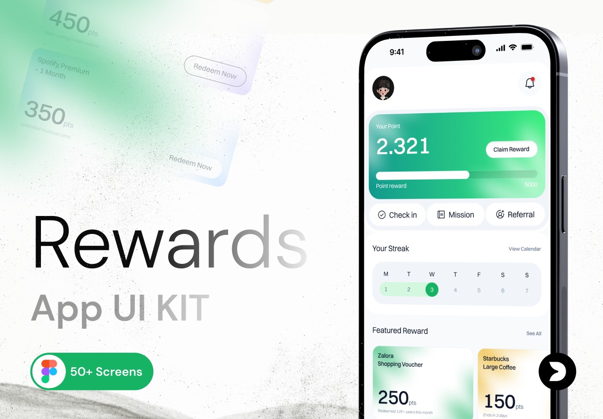 32屏现代游戏化金融科技购物奖励平台app ui界面设计figma模板 Rewards & Loyalty App UI Kit特色图 32屏现代游戏化金融科技购物奖励平台app ui界面设计figma模板 Rewards & Loyalty App UI Kit