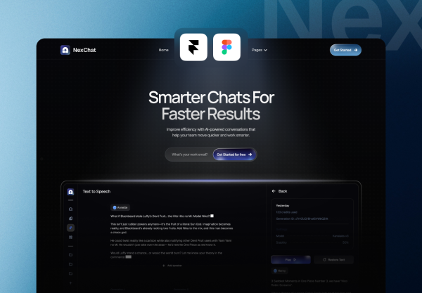 12屏AI智能聊天机器人SaaS服务平台用户ui界面设计figma/Framer模板素材 Nexchat — AI Chat Website Template