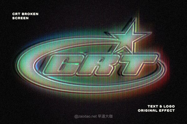 潮流CRT信号故障条纹发光像素化标题文字logo设计ps特效滤镜样机 CRT Broken Screen Text & Logo Effect