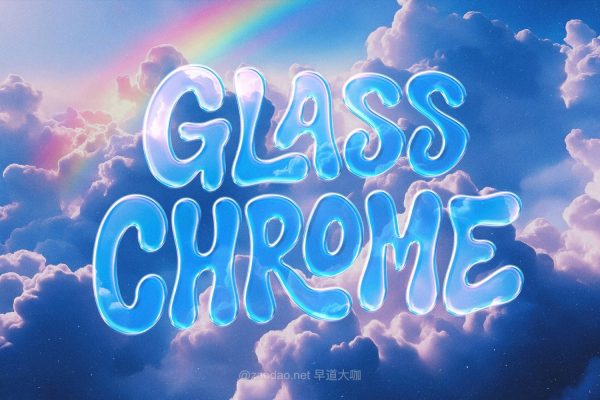 潮流透明3D立体水晶玻璃效果logo标题文字字体设计ps特效滤镜样机 Glass Chrome Effect