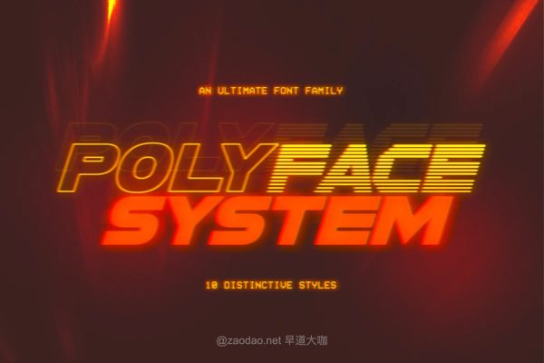 80年代复古赛博朋克未来主义游戏专辑封面标题logo设计无衬线英文字体 Polyface System Font