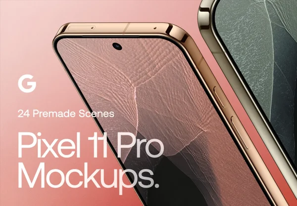 24款时尚app ui作品集设计谷歌Pixel 11 Pro手机贴图psd/figma样机模板 Google Pixel 11 Pro Mockups by Asylab