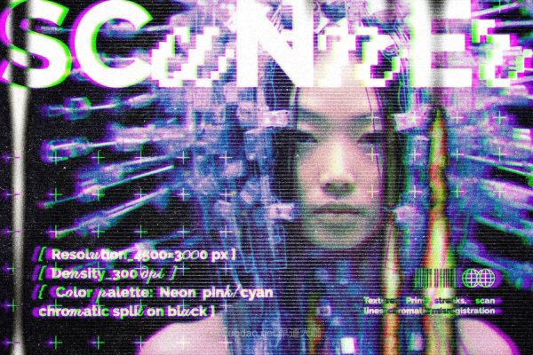 复古机械故障扫描错位失真美学灰尘模糊噪点人像修图ps特效滤镜样机 Scanner Misregistration Photo Effect