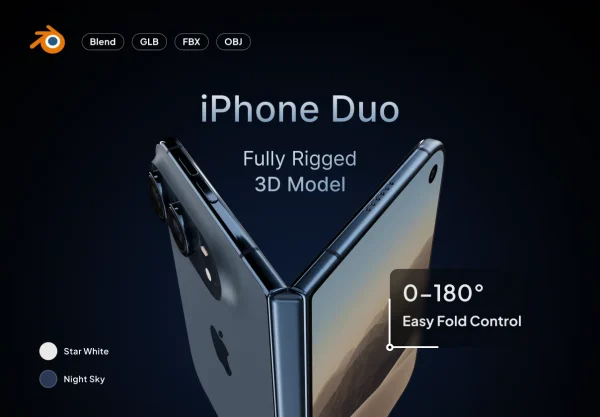 Blender模型 苹果iPhone Duo折叠手机3D模型资产素材 IPhone Duo 3D Model | Blender