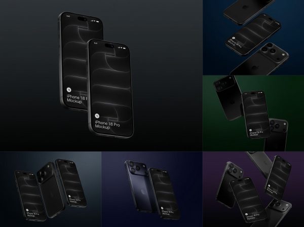 16款iPhone18手机屏幕UI界面样机app设计作品提案贴图展示效果PSD素材 iPhone 18 Pro Mockups by ls.graphics